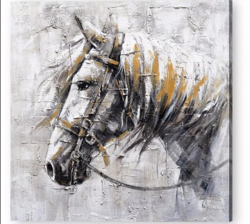 馬 Painting - フレンドリーな馬の灰色の白